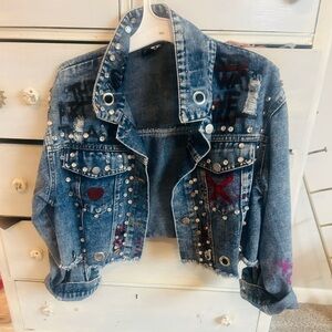Studded Cropped Blue Denim Jacket